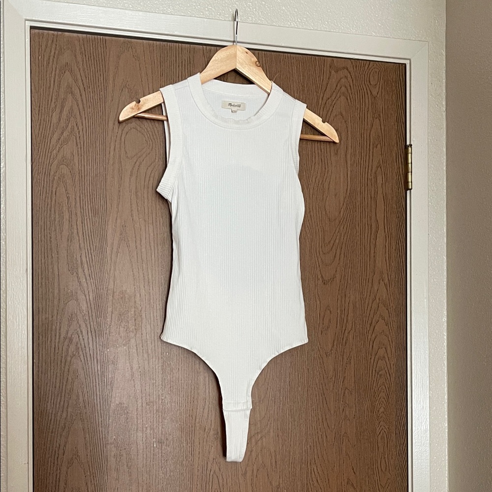 Madewell White Ribbed Bodysuit